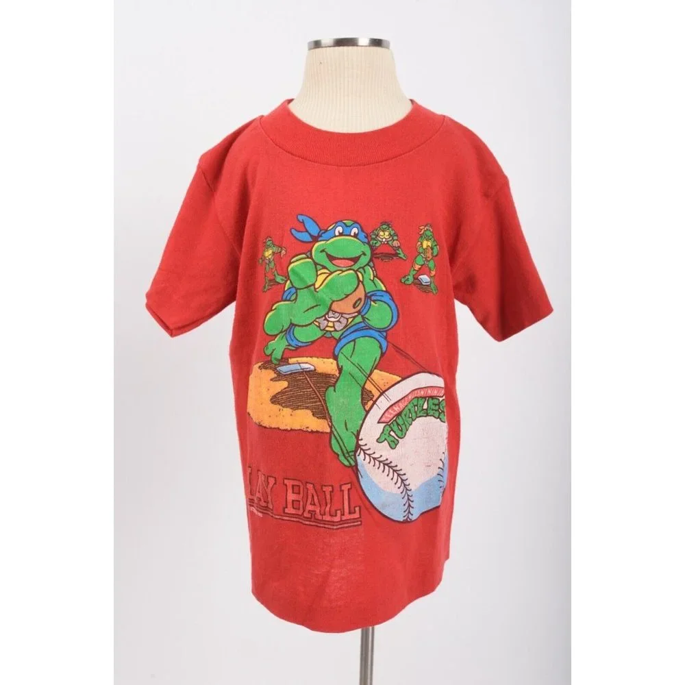 Teenage Mutant Ninja Turtles TMNT Boys Baseball Shirt M Medium Red Vintage 1992